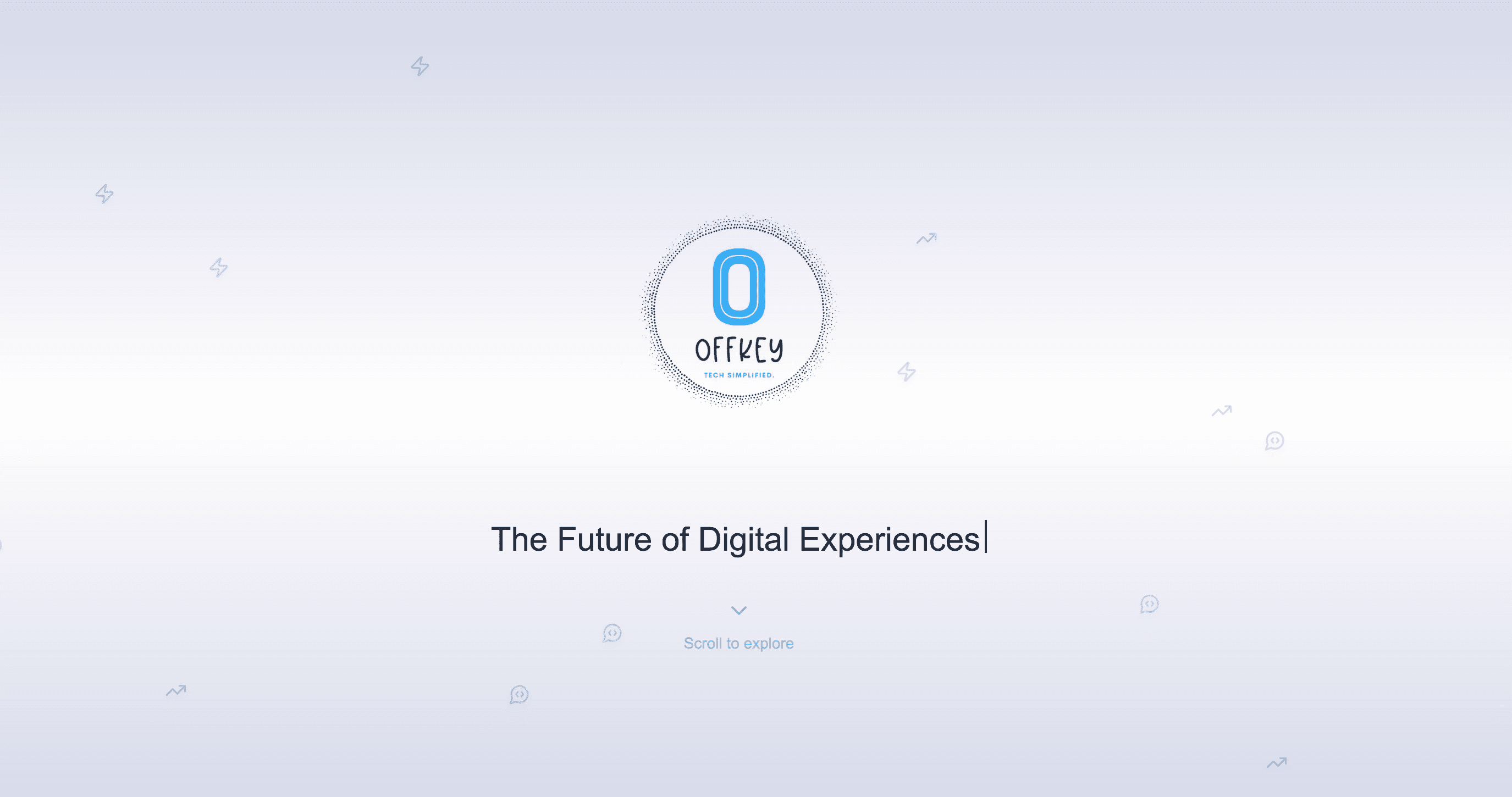 Offkey homepage with a blue logo and the headline The Future of Digital Experiences.
